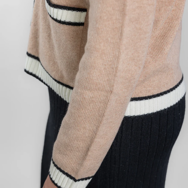 Short Cardigan / Camel + Black + White