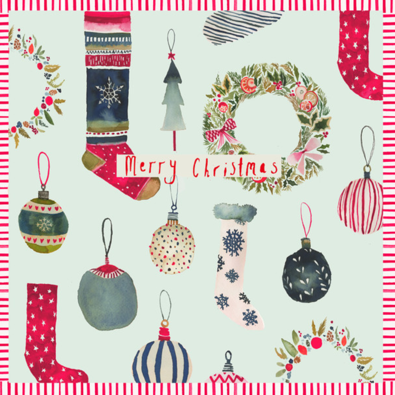 Christmas Baubles Stockings Card