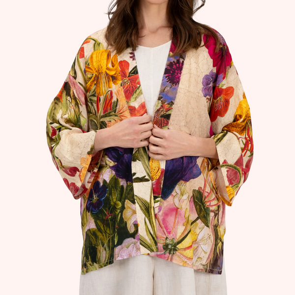 Mid Length Kimono / Cream Posy