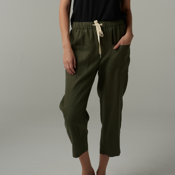 Linen Cropped Pant / Khaki