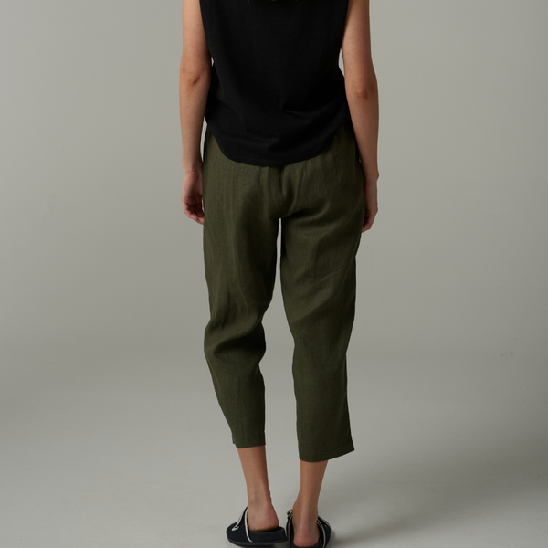 Linen Cropped Pant / Khaki
