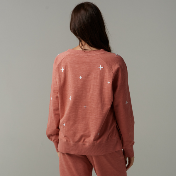 Cross Embroidered Sweater / Terracotta + White