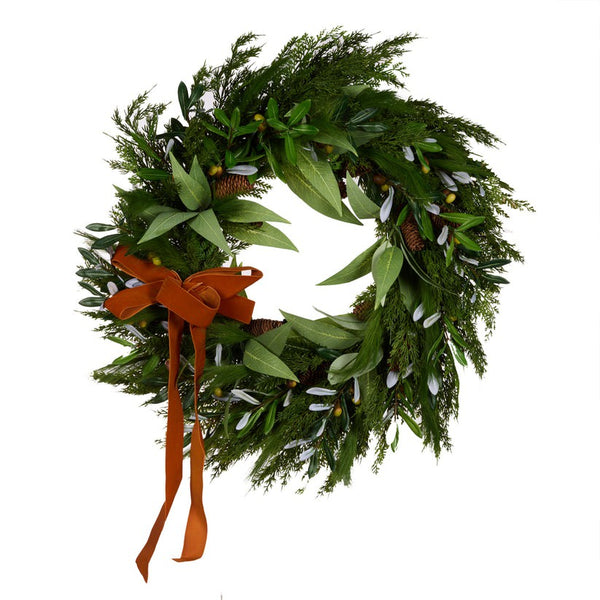 Luxe Foliage Wreath With Bow / 76cm