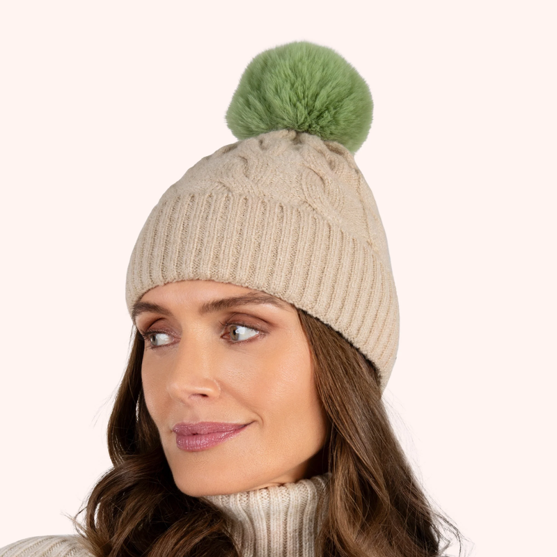 Elise Bobble Hat / Cream + Sage
