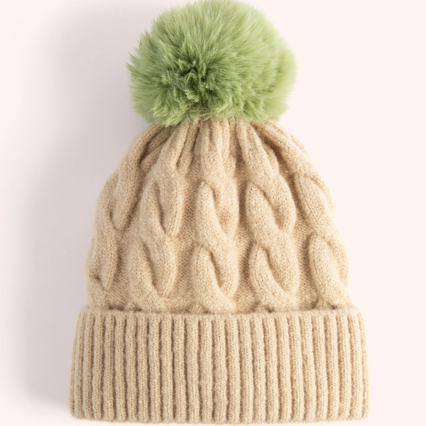 Elise Bobble Hat / Cream + Sage