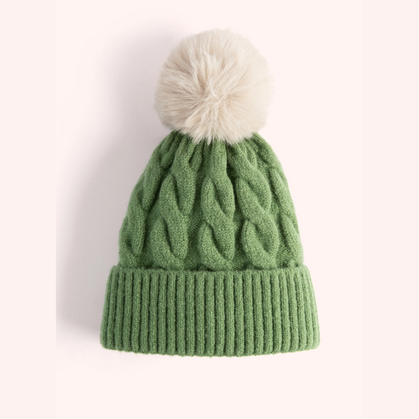Elise Bobble Hat / Sage + Cream