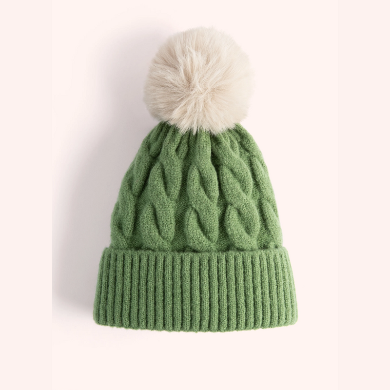 Elise Bobble Hat / Sage + Cream