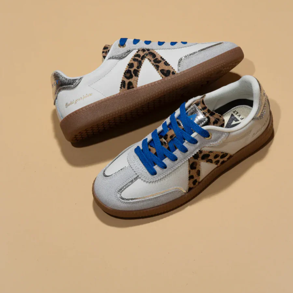 Elite Sneaker / White + Leopard + Blue