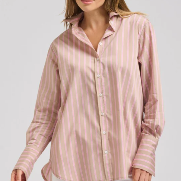 The Elodie Girlfriend Shirt / Stone Pink Stripe