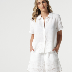 Oversized Embroidered Hemline Shirt / White