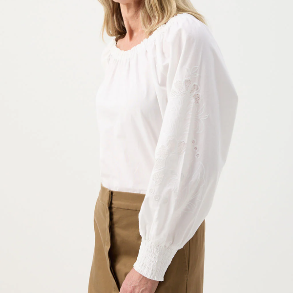 Embroidered Sleeve Blouse / White