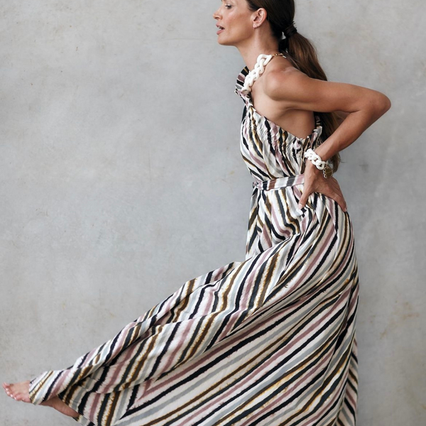 Erica One Shoulder Maxi Dress / Cirque Stripe