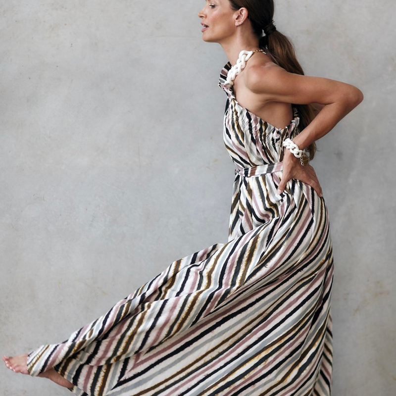 Erica One Shoulder Maxi Dress / Cirque Stripe