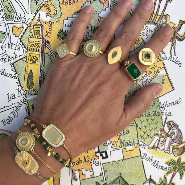 Berber Adjustable Bracelet / Green + Green Zircon