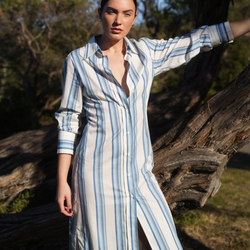 Finn Shirt Dress / Cerulean  + Antique Stripe