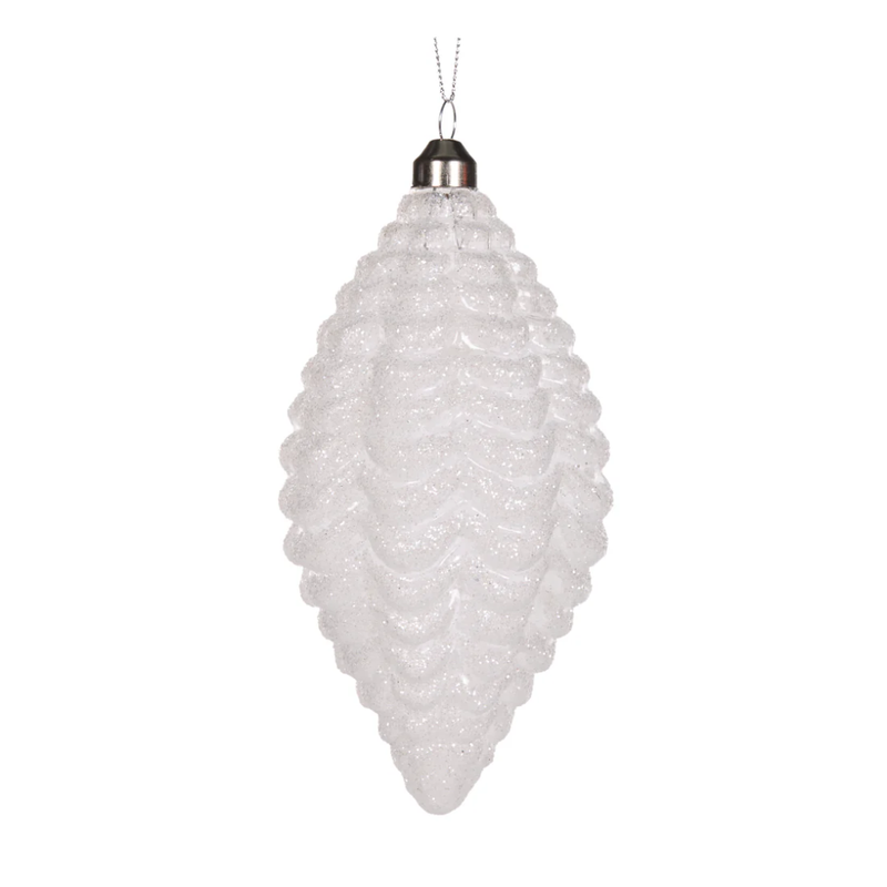Frosted Pleated Drop Bauble / White