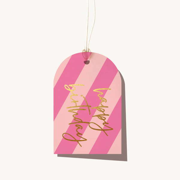 Stripe Birthday Gift Tag / Pink