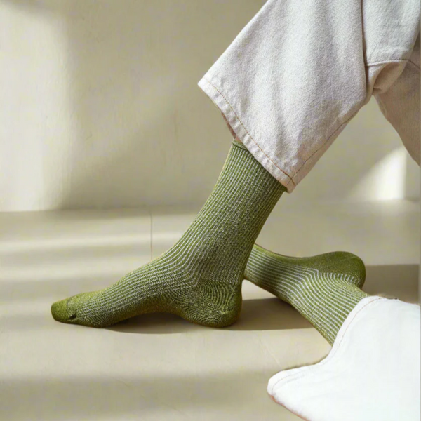 Glitter Lurex Socks / Olive Green