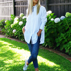 Harriot Poplin Shirt / White with Navy Trim