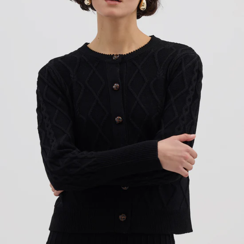 Heart Cable Cardi  / Black
