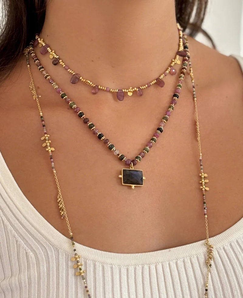 Rosemary Long Chain Necklace / Multi Tourmaline