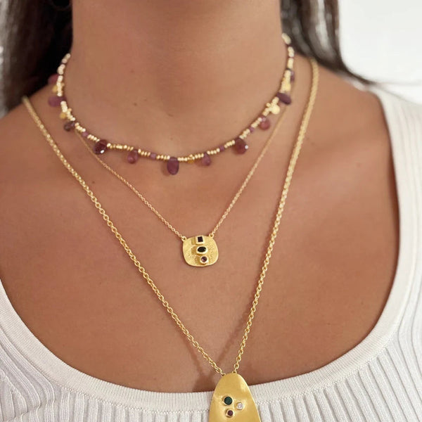 Nehru Adjustable Tourmaline Necklace / Pink