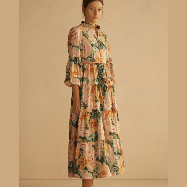 Button Through Tiered Maxi Dress / Ibisco