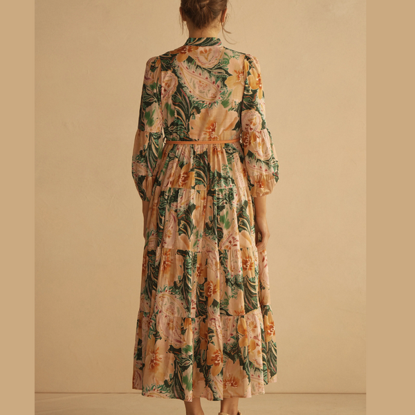Button Through Tiered Maxi Dress / Ibisco