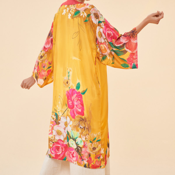 Impressionist Floral Kimono Gown / Mustard