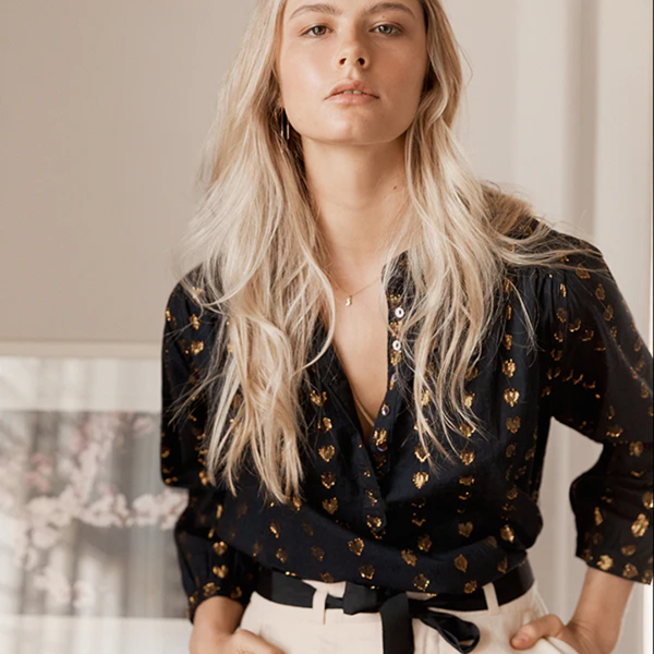 In Love Heart Blouse / Black