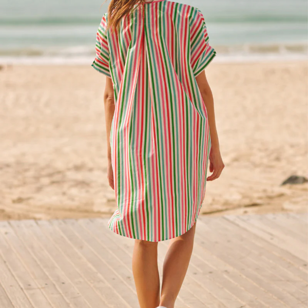 The Isla Shirt Sleeve Dress / Holiday Stripe