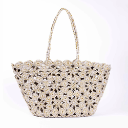 Jane Crochet Basket / Beige + Gold