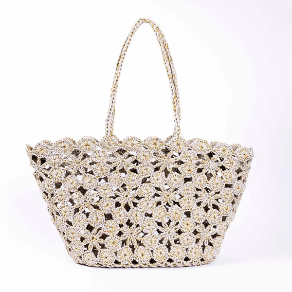 Jane Crochet Basket / Beige + Gold