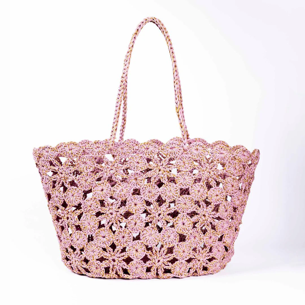 Jane Crochet Basket / Pink + Gold
