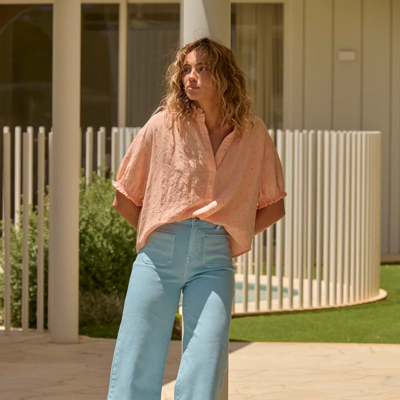 Sara Shirt / Peach w Pink Dots