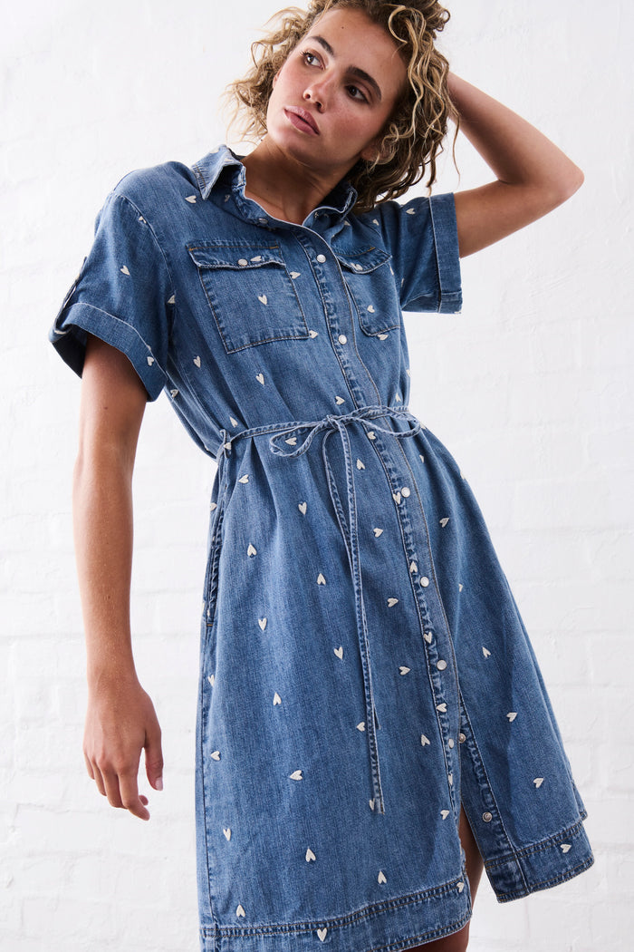 Simone Dress / Heart 70's Blue