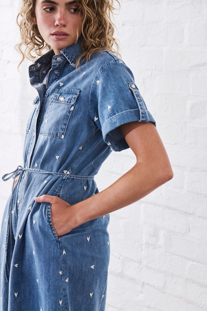 Simone Dress / Heart 70's Blue