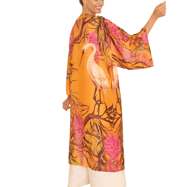 Kimono Gown / Oriental Crane Ochre