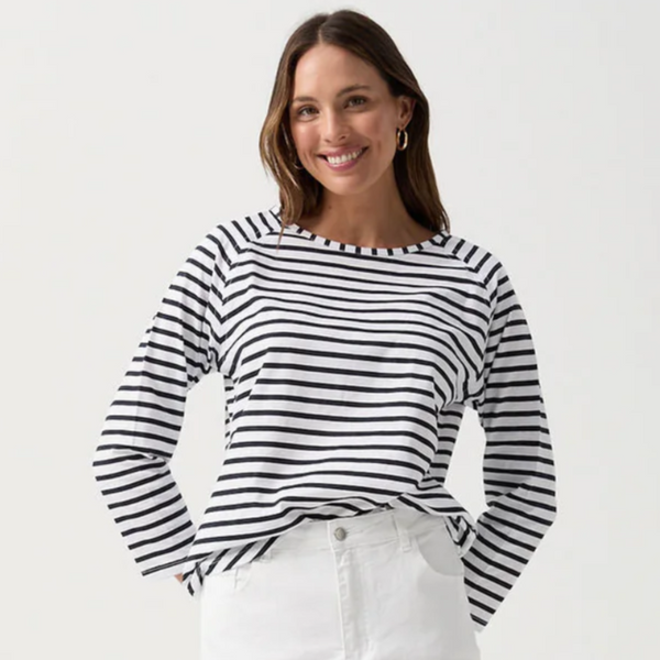 Stripe Raglan LS tee / White + Parisian
