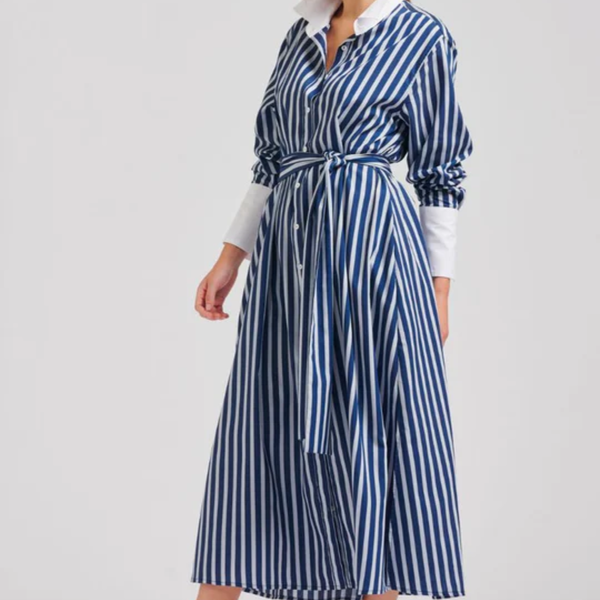 The Leah Oversized Long Shirtdress / Blue Stripe