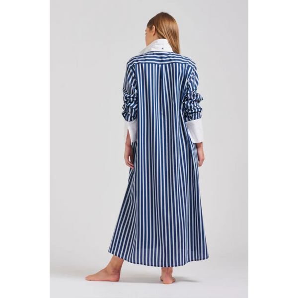 The Leah Oversized Long Shirtdress / Blue Stripe