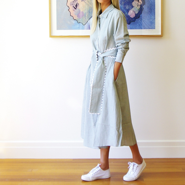 Lillie Fine Stripe Dress / Sage +White