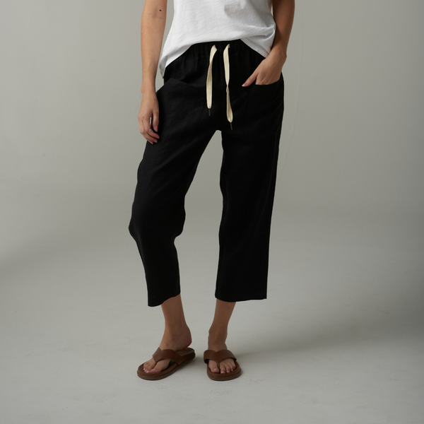 Linen Cropped Pant / Black