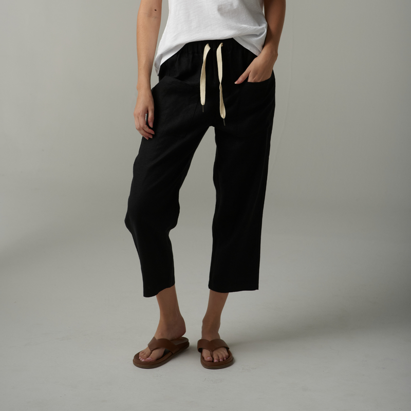 Linen Cropped Pant / Black