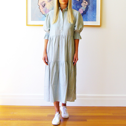 Lottie Fine Stripe Dress / Sage + White