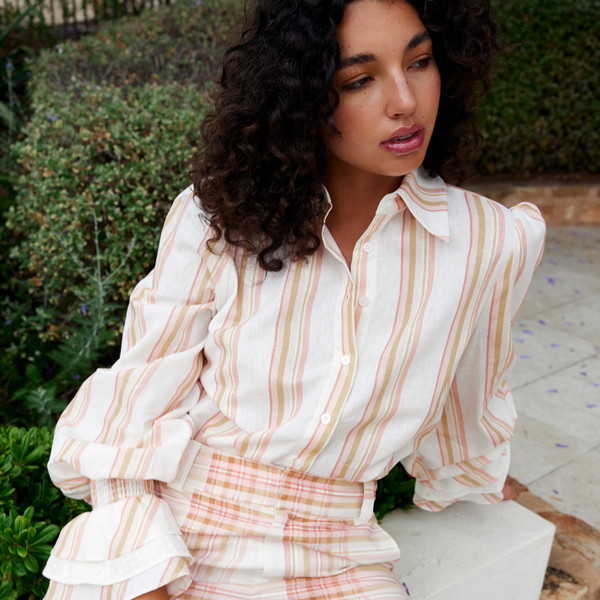 Lucinda Blouse / Peony + Antique Stripe