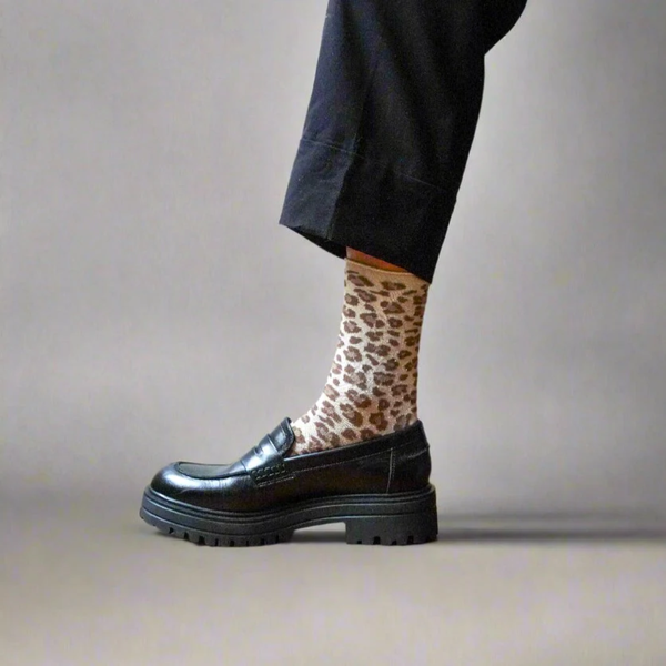 Glitter Lurex Socks / Leopard Beige