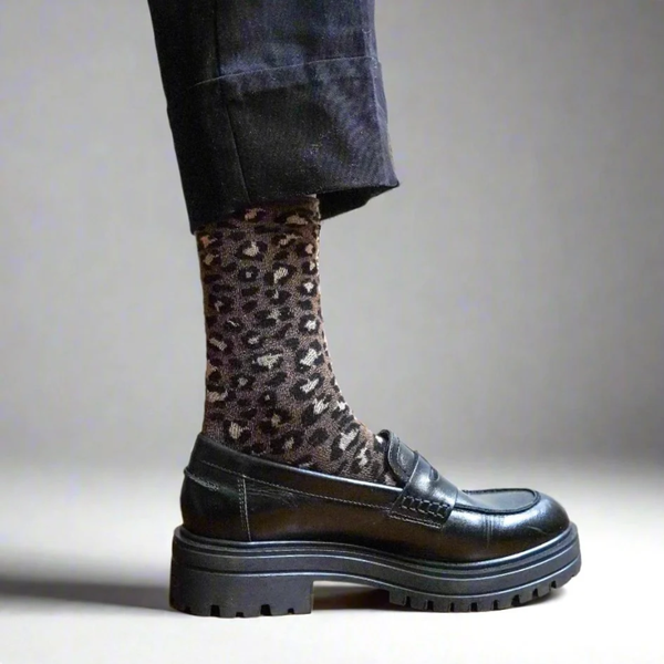 Glitter Lurex Socks / Leopard Brown