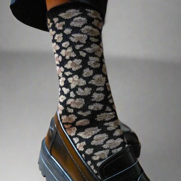 Glitter Lurex Socks / Leopard Black