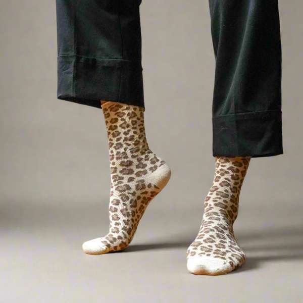 Glitter Lurex Socks / Leopard Beige